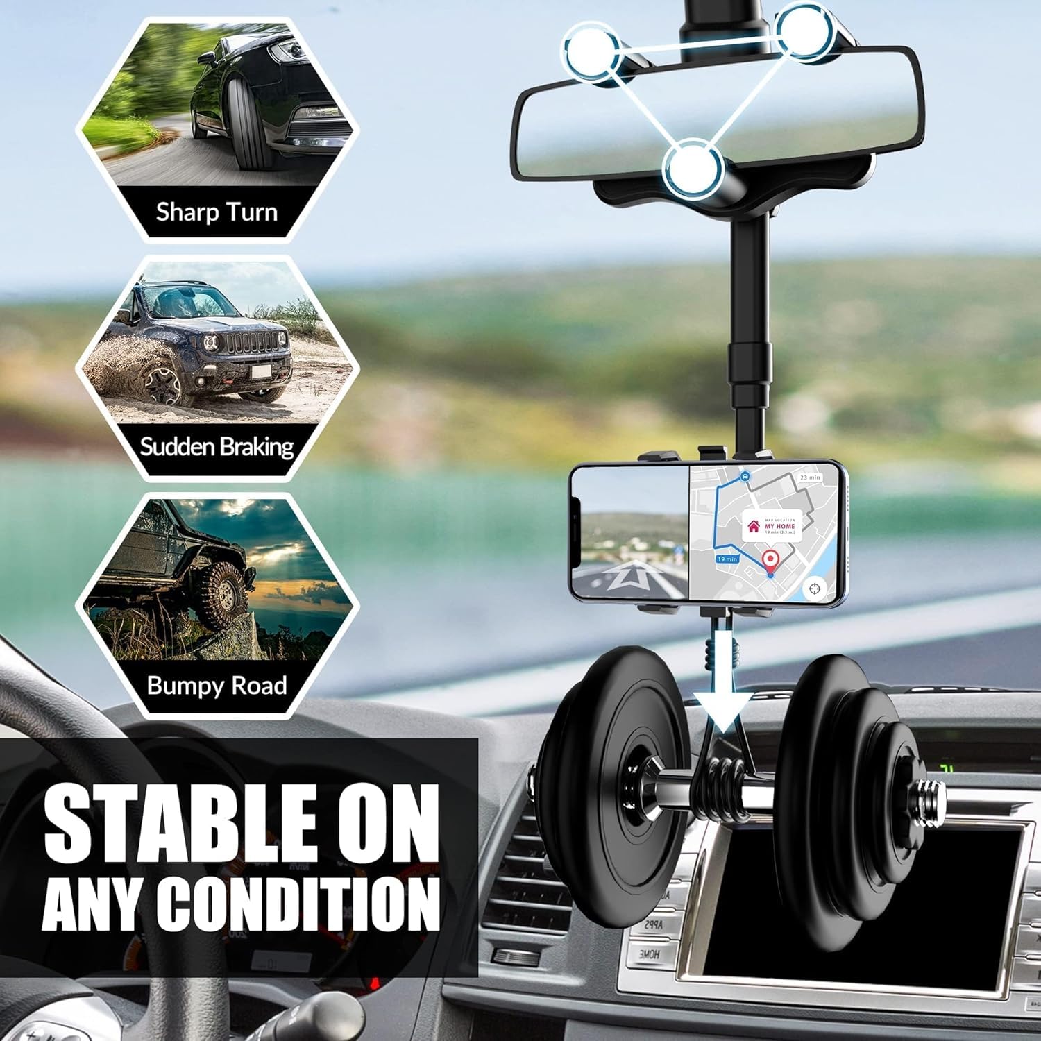 360 Rotatable and Retractable Car Phone Holder Multifunctional Car Rearview Mirror Phone Holder, 360 Degree Rotatable Rear View Mirror Phone Mount, for All Mobile Phones - CARTitCARTitCARTit