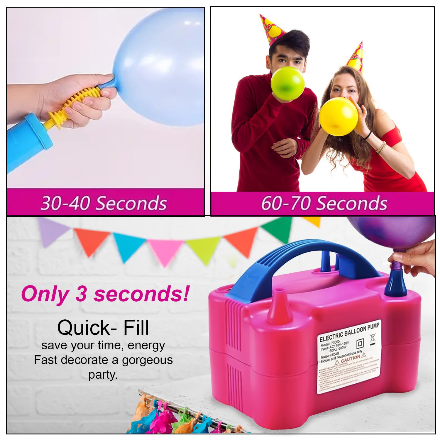 Party Propz 220V 600W Dual Nozzle Electric Air Balloon Pump Machine - Pack of 1 Electric Balloon Pump Machine | Balloon Blower Machine | Balloon Pumper | Balloon Inflator Pump Electric (Pink) - CARTitCARTitCARTit