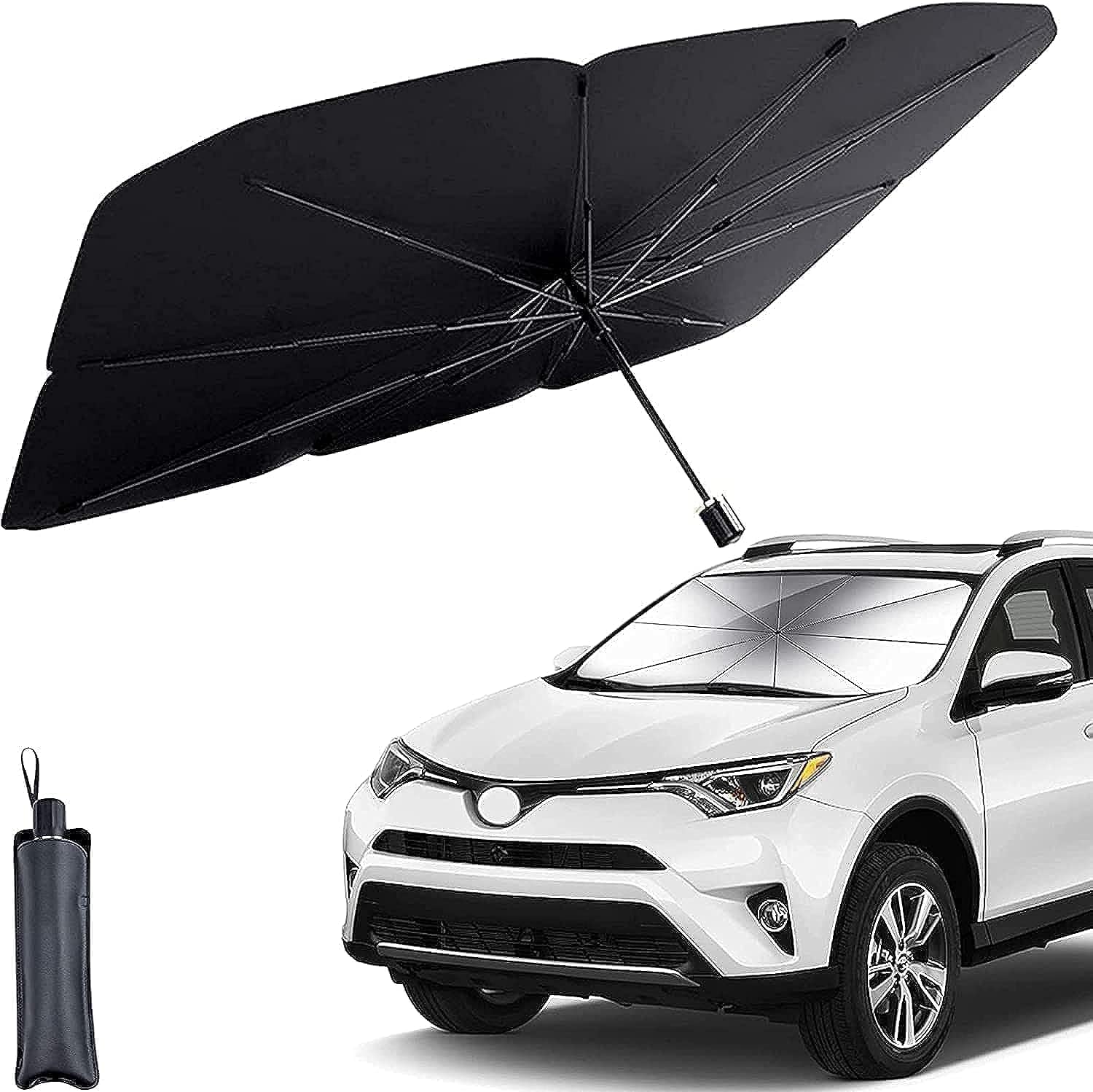 Car Sun Shade Windshield Cover – Umbrella Windshield Sunshade for Car Front Window, Sun Protection and Heat Insulation Foldable Sunshade, Full Cover Shade for Most Vehicles (Black) - CARTitCARTitCARTit