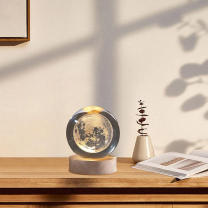 Moon Crystal Ball Night Light,2.4 Inch Glass Ball Night LED Lamp with Woodern Base,Decorations Gifts for Men,Women,Kids,Boys,Girls | Gifts for Woman | Valentine Gifts - CARTitCARTitCARTit