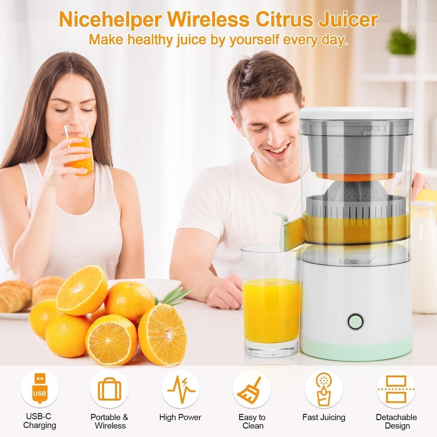 Electric Orange Juicer Machine – Wireless Citrus Press Juicer, Manual Mosambi Juice Maker, Instant Juice Machine (200ML, 45W Mini Portable) - CARTitCARTitCARTit