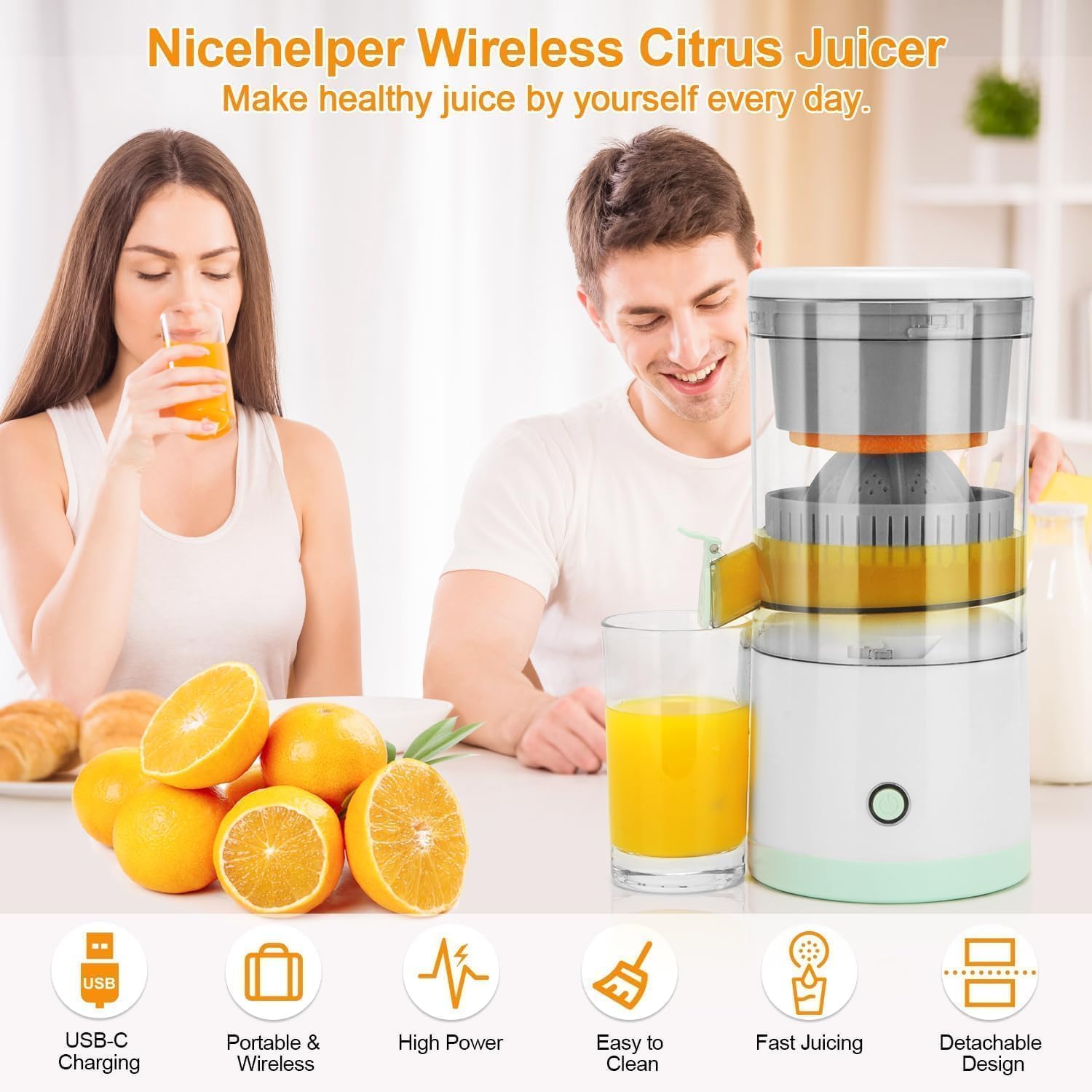 Electric Orange Juicer Machine – Wireless Citrus Press Juicer, Manual Mosambi Juice Maker, Instant Juice Machine (200ML, 45W Mini Portable) - CARTitCARTitCARTit