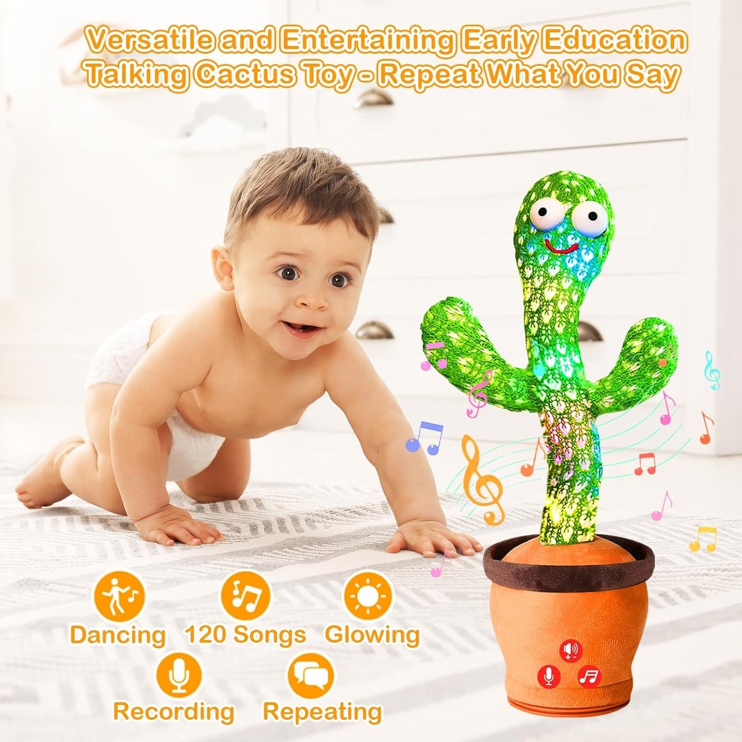 Rechargeable Talking & Dancing Cactus Toy – Musical, Repeating Plush for Babies & Kids (0–3 Years) - CARTitCARTitCARTit