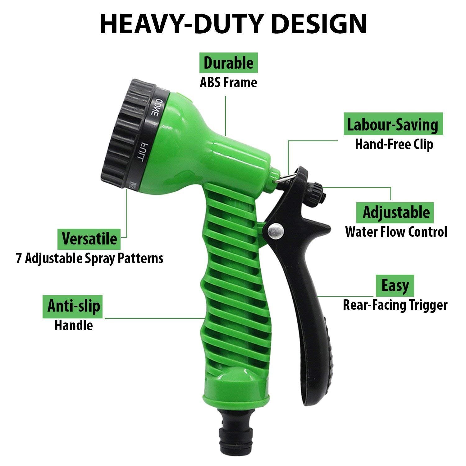 7 - Pattern High Pressure Garden Hose Nozzle – Heavy - Duty Water Spray Gun with Leak - Proof Metal Grip & Lock, Ideal for Gardening, Car & Pet Washing - CARTitCARTitCARTit