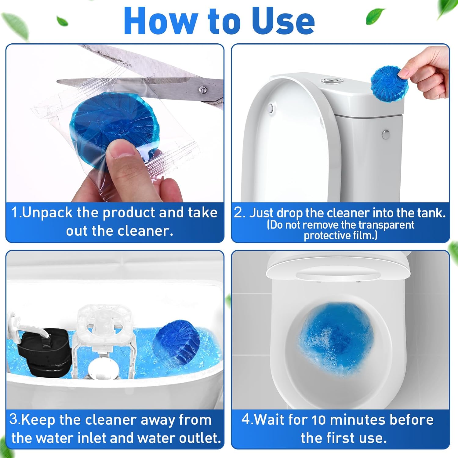 Automatic Flush Toilet Bowl Cleaner Tablets, Bathroom Toilet Tank Cleaner, Powerful Cleaning Ball Toilet Blue Deep Clean Bubbles, Mild Lemon Scent Pack of 10 - CARTitCARTitCARTit