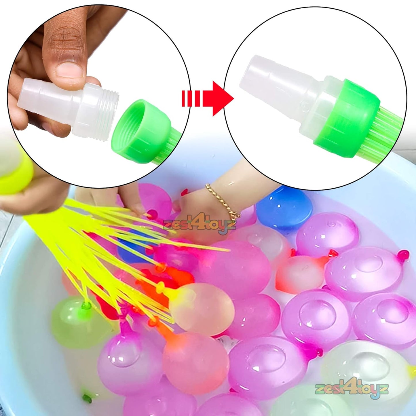 Water Balloons Holi For Kids Boys And Girls, Latex With Refill Hose, Three Bunches Balloons Games Swimming Pool Outdoor Fun Magic Water Balloons (111 Pieces Balloons), Multicolor - CARTitCARTitCARTit