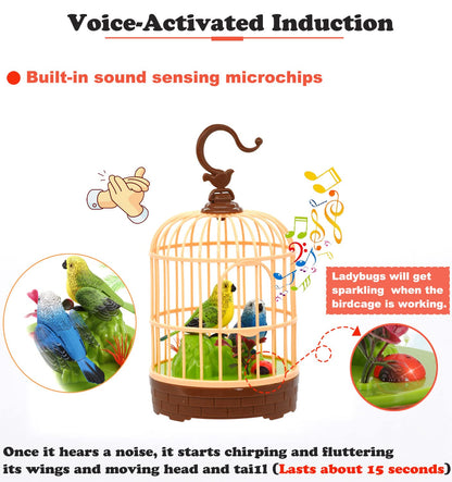 Singing & Moving Bird Toy in Hanging Cage – Chirping Musical Pet Toy for Kids, Home Decor, Living Room & Garden – Realistic Sound & Motion - CARTitCARTitCARTit