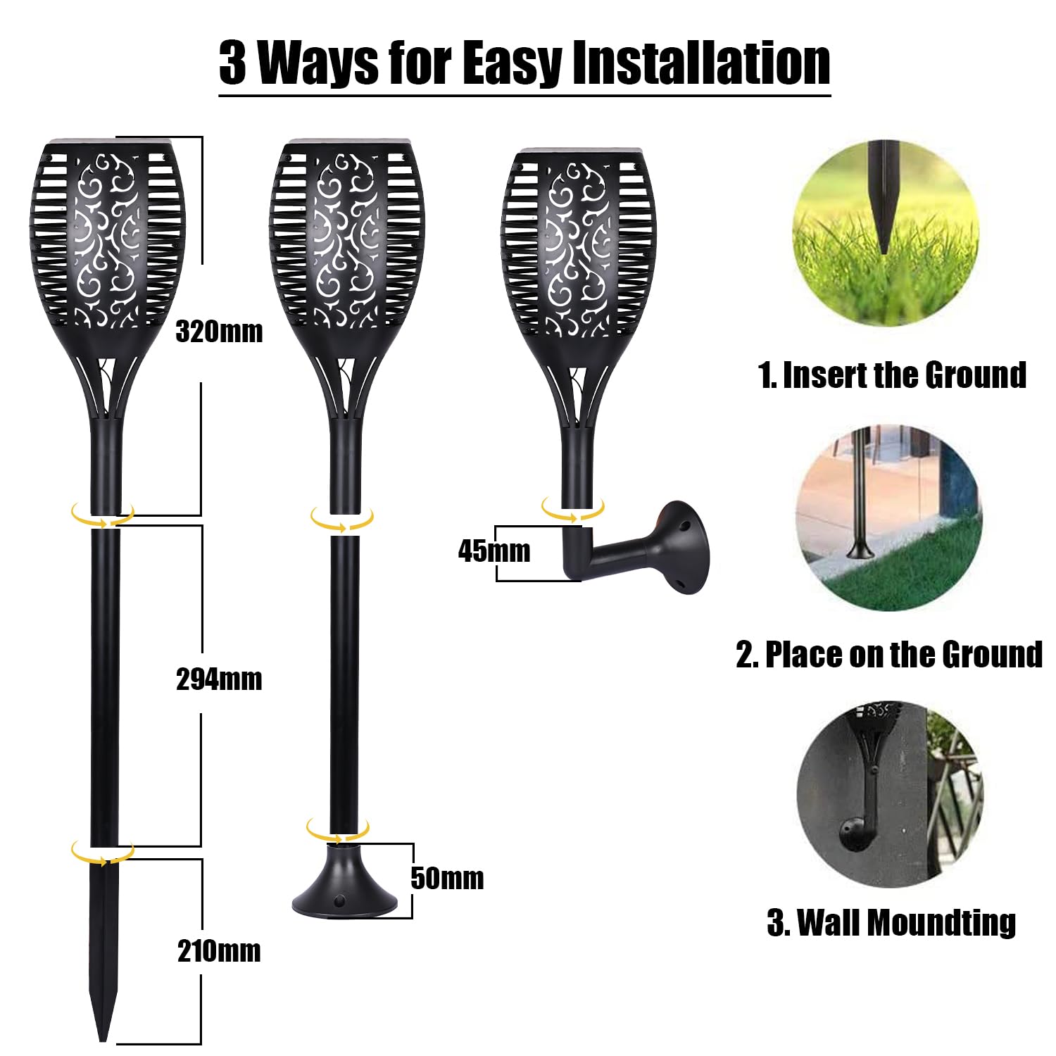 Solar LED Flickering Flame Torch – Waterproof Outdoor Lighting with Auto On/Off | Warm Yellow Decorative Lights for Garden, Gate, Pathway, Balcony, Backyard - CARTitCARTitCARTit