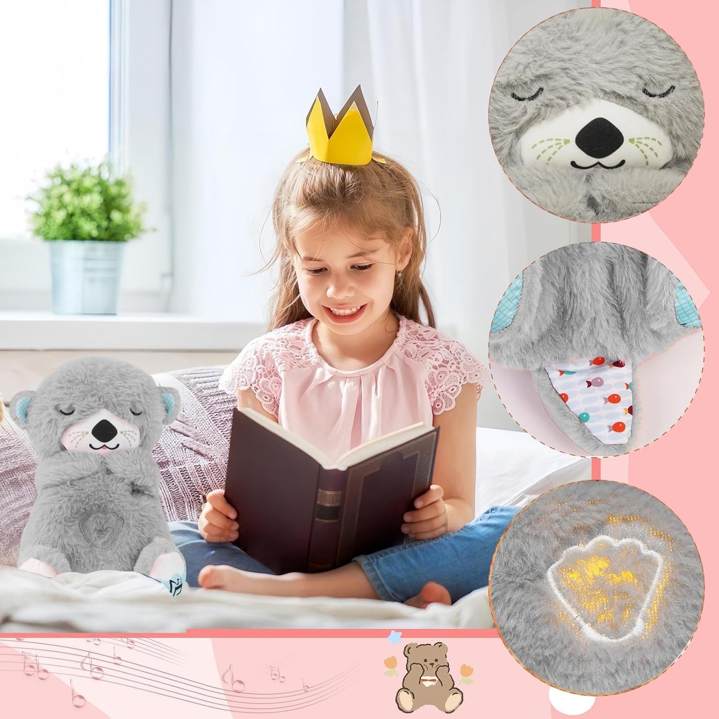 CARTit Breathing Teddy Bear with Light – Otter Glowing Plush with Soothing Music & Rhythmic Motion for Babies, Kids & Valentine Gifting - CARTitCARTitCARTit