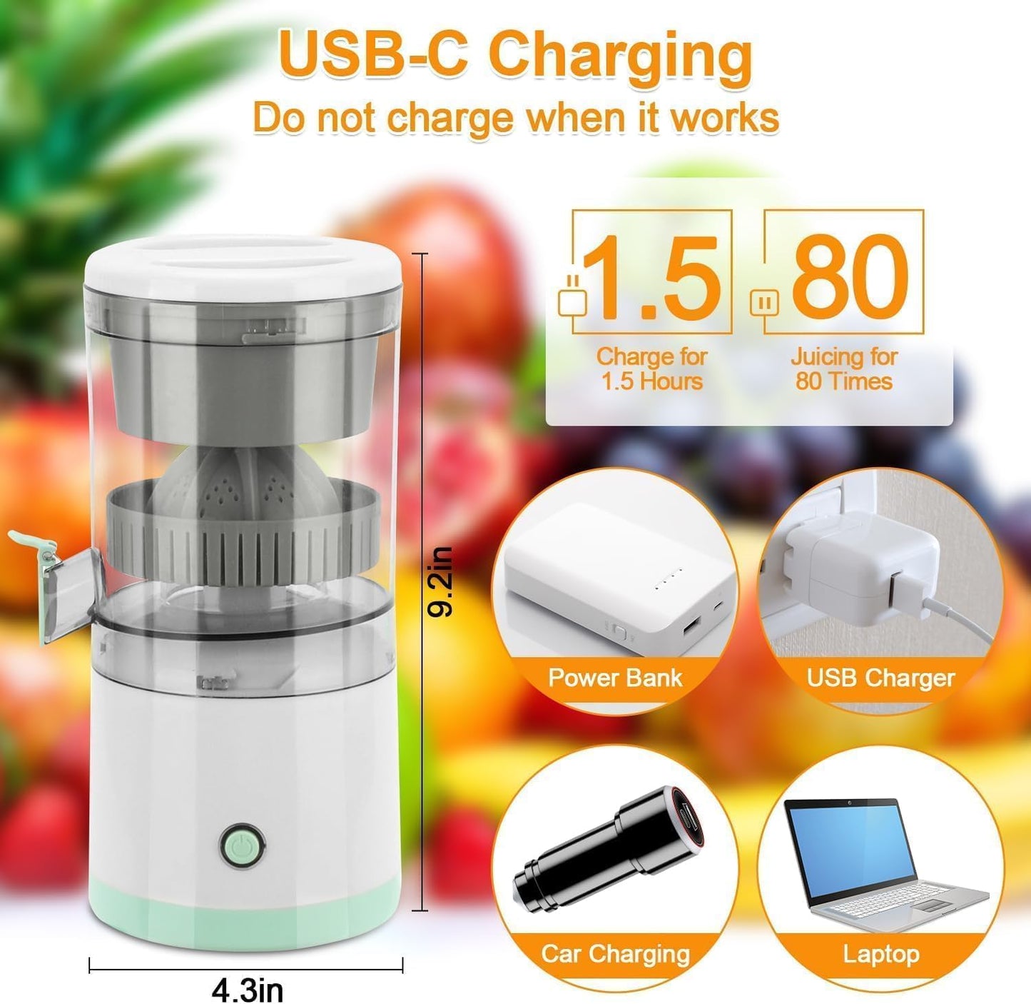 Electric Orange Juicer Machine – Wireless Citrus Press Juicer, Manual Mosambi Juice Maker, Instant Juice Machine (200ML, 45W Mini Portable) - CARTitCARTitCARTit