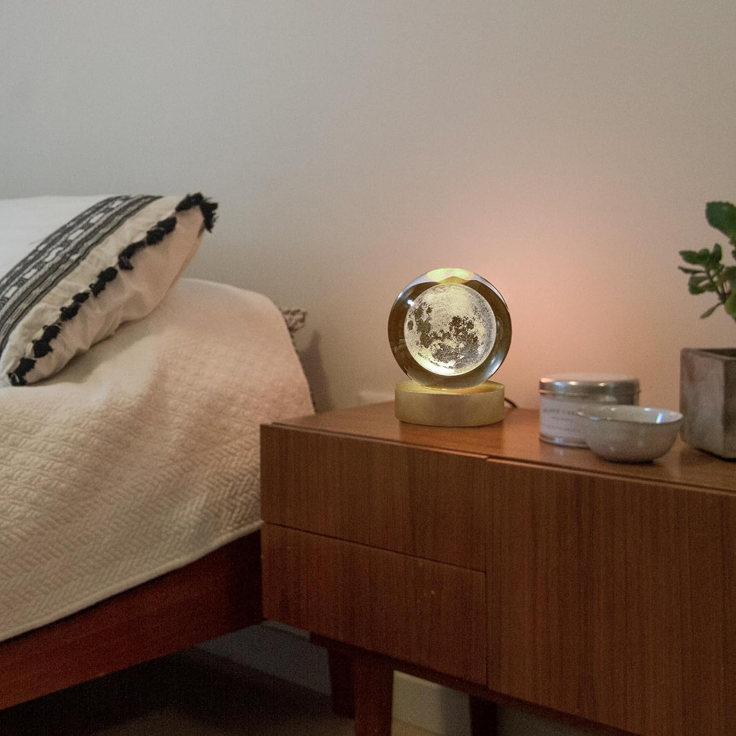 Moon Crystal Ball Night Light,2.4 Inch Glass Ball Night LED Lamp with Woodern Base,Decorations Gifts for Men,Women,Kids,Boys,Girls | Gifts for Woman | Valentine Gifts - CARTitCARTitCARTit