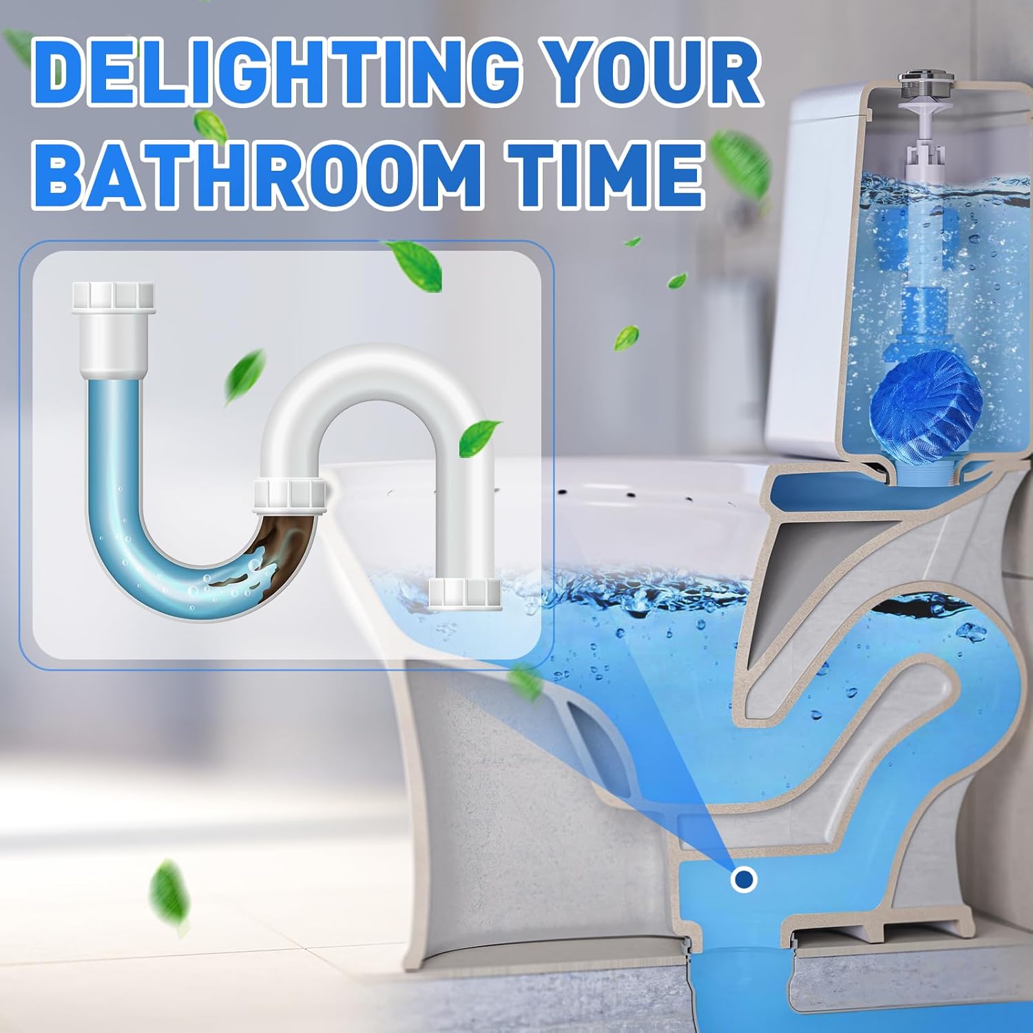 Automatic Flush Toilet Bowl Cleaner Tablets, Bathroom Toilet Tank Cleaner, Powerful Cleaning Ball Toilet Blue Deep Clean Bubbles, Mild Lemon Scent Pack of 10 - CARTitCARTitCARTit