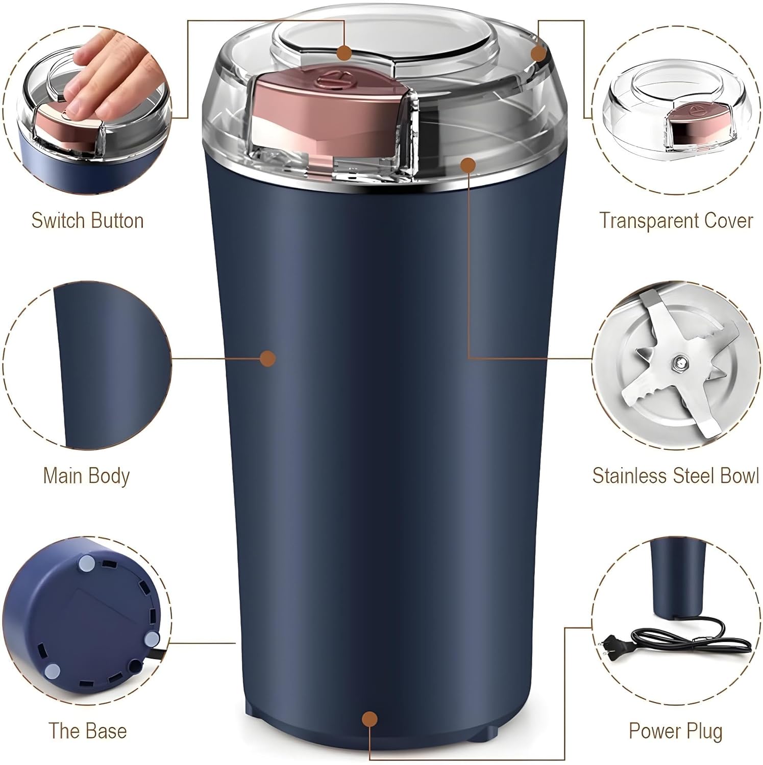 Coffee & Spice Grinder - 4 - Blade Electric Coffee & Spice Grinder – Stainless Steel Portable Mixer for Masala, Herbs, Dry Spices & Nuts – Push Button Control, Compact & Durable for Home Kitchen - CARTitCARTitCARTit