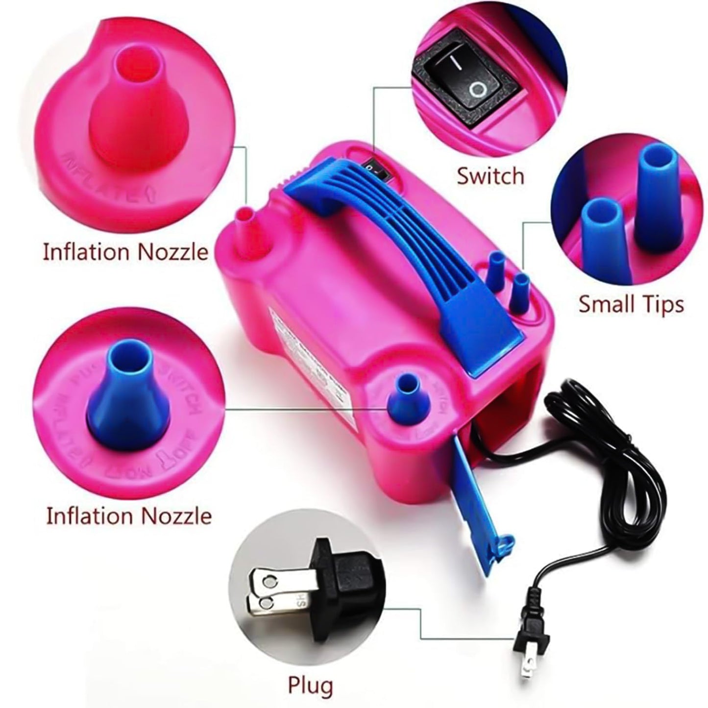 Party Propz 220V 600W Dual Nozzle Electric Air Balloon Pump Machine - Pack of 1 Electric Balloon Pump Machine | Balloon Blower Machine | Balloon Pumper | Balloon Inflator Pump Electric (Pink) - CARTitCARTitCARTit