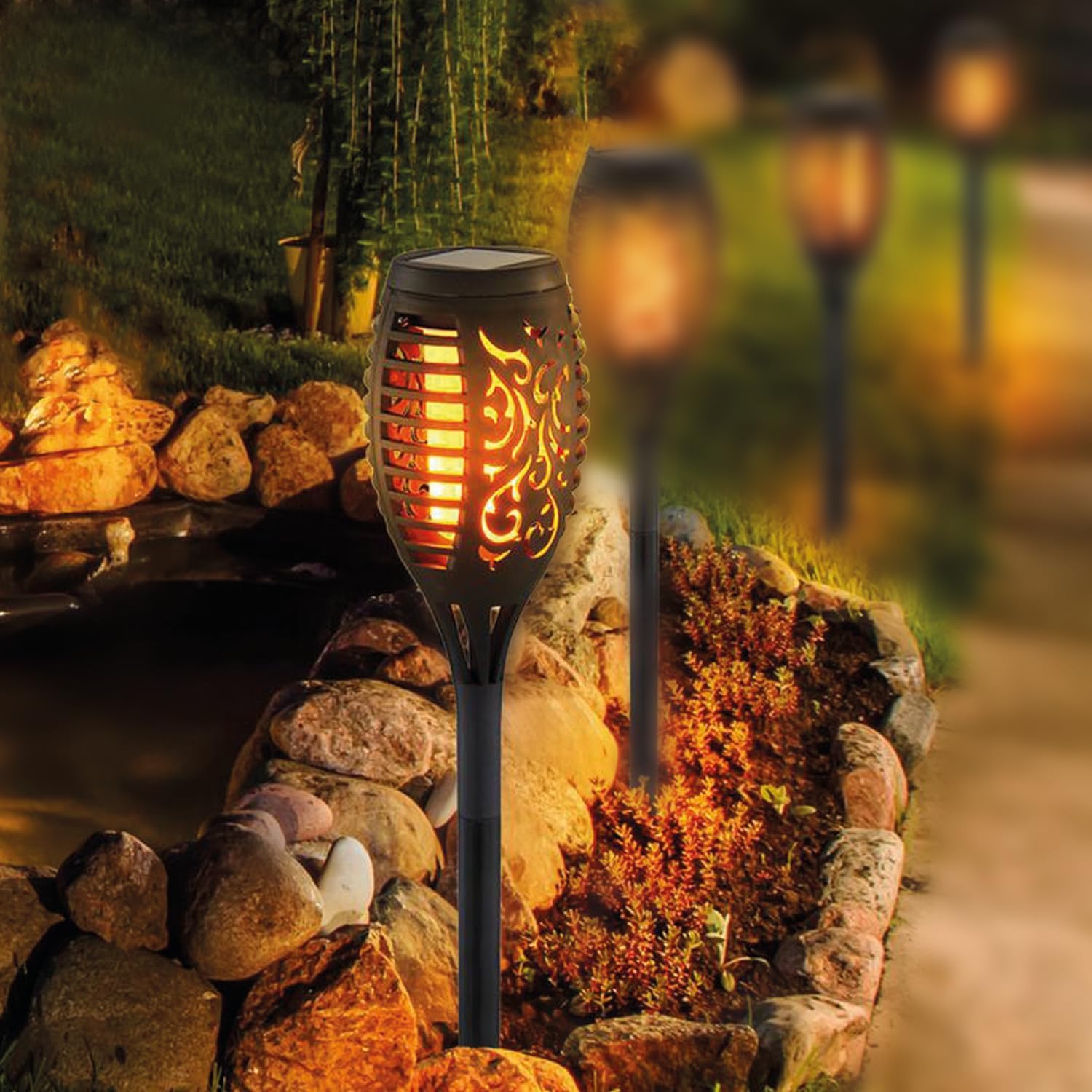 Solar LED Flickering Flame Torch – Waterproof Outdoor Lighting with Auto On/Off | Warm Yellow Decorative Lights for Garden, Gate, Pathway, Balcony, Backyard - CARTitCARTitCARTit