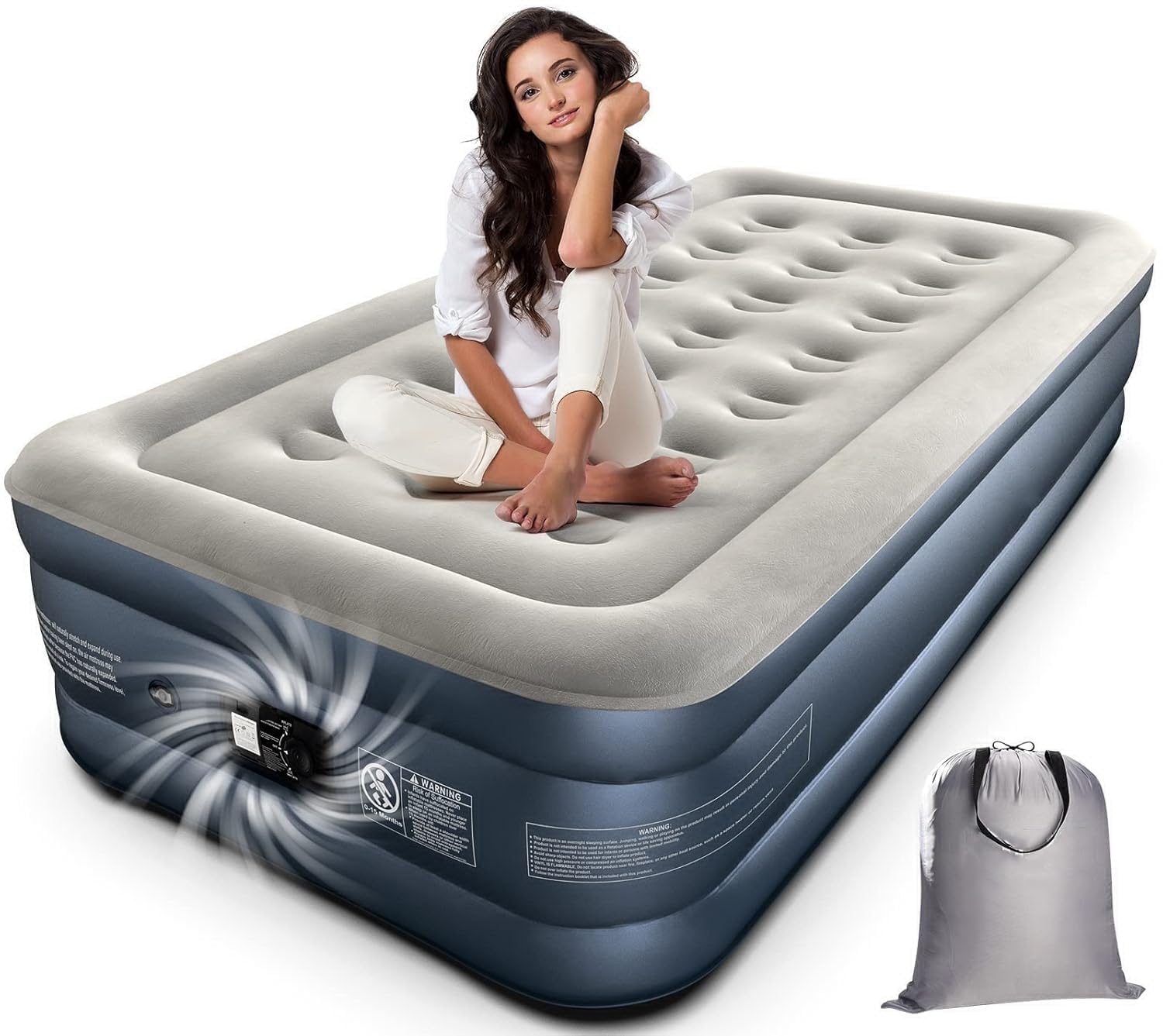 Airefina Elevated Twin Air Mattress with Built - in Pump – 18" Inflatable Bed for Guests, Fast Inflation, Comfortable & Supportive Sleeping Surface - CARTitCARTitCARTit