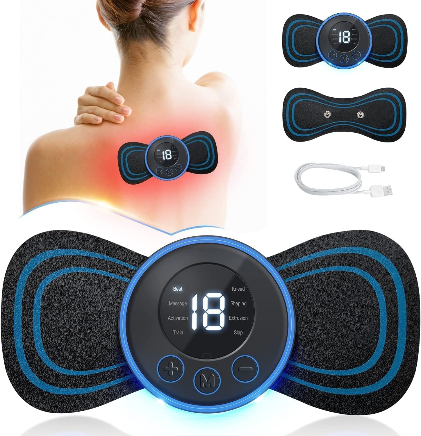 Wireless EMS Mini Body Massager Machine Portable Butterfly Massager for Blood Circulation, Pain Relief with 8 Modes & 19 Strength Levels (Mini Massager) - CARTitCARTitCARTit