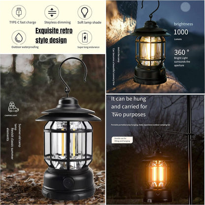 Rechargeable LED Camping Lantern – Portable Hanging Tent Light | Stepless Dimming, Waterproof, Vintage Design - CARTitCARTitCARTit