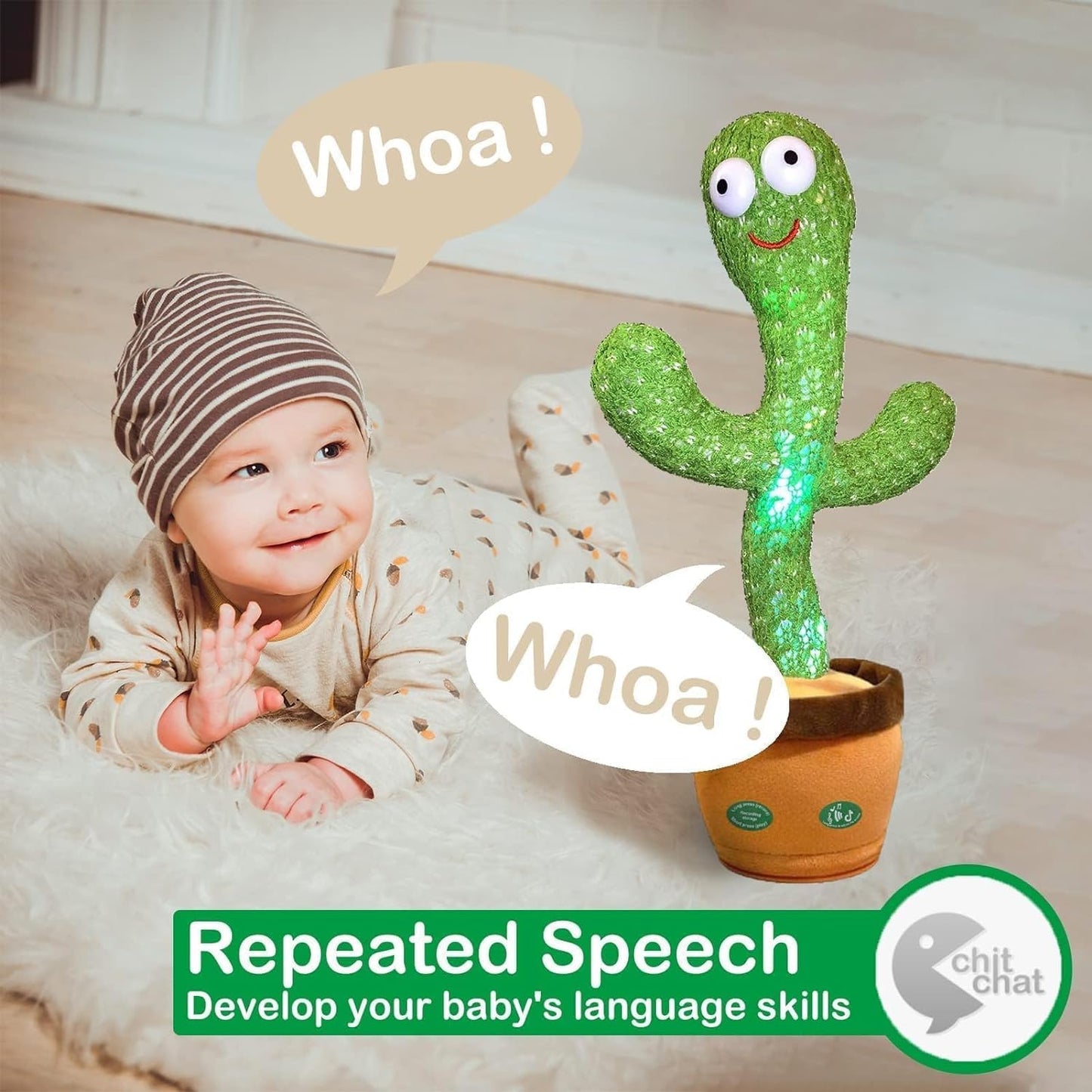 Rechargeable Talking & Dancing Cactus Toy – Musical, Repeating Plush for Babies & Kids (0–3 Years) - CARTitCARTitCARTit