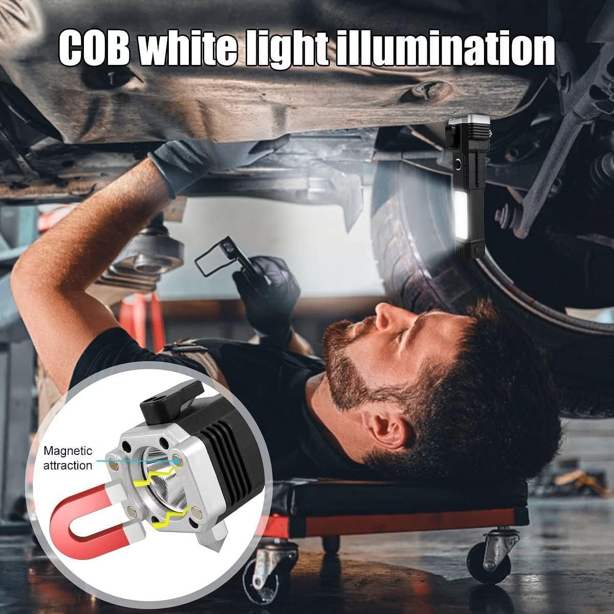 Torch Light, LED 3W Rechargeable Flashlight with Long Distance Beam, Car Rescue Tool, Built - in Hammer, Portable - CARTitCARTitCARTit