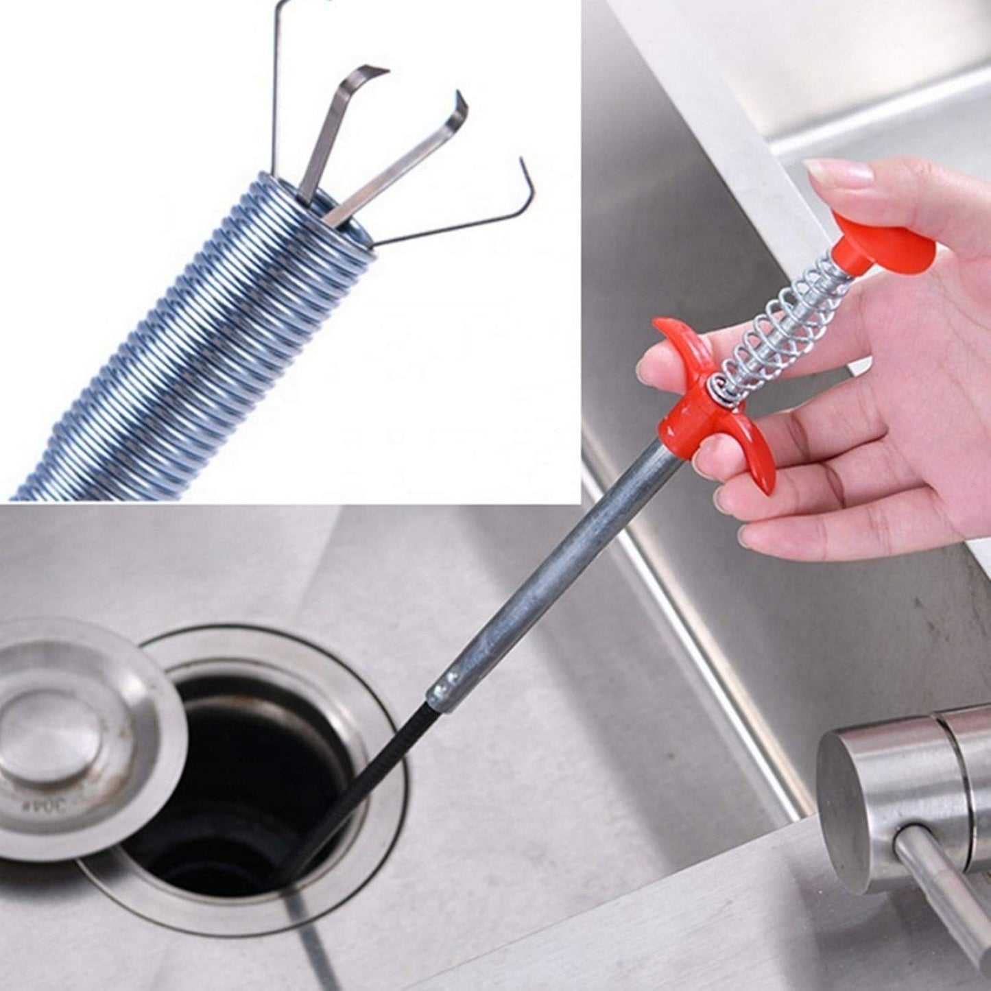 Stainless Steel Drain Pipe Cleaning Spring Stick, Hair Catching Pipe Cleaning Claw Wire, Sink Stick Sewer Sink Tub Dredge Remover, Spring Drain Basin Cleaner Tool (160 Cm) - CARTitCARTitCARTit