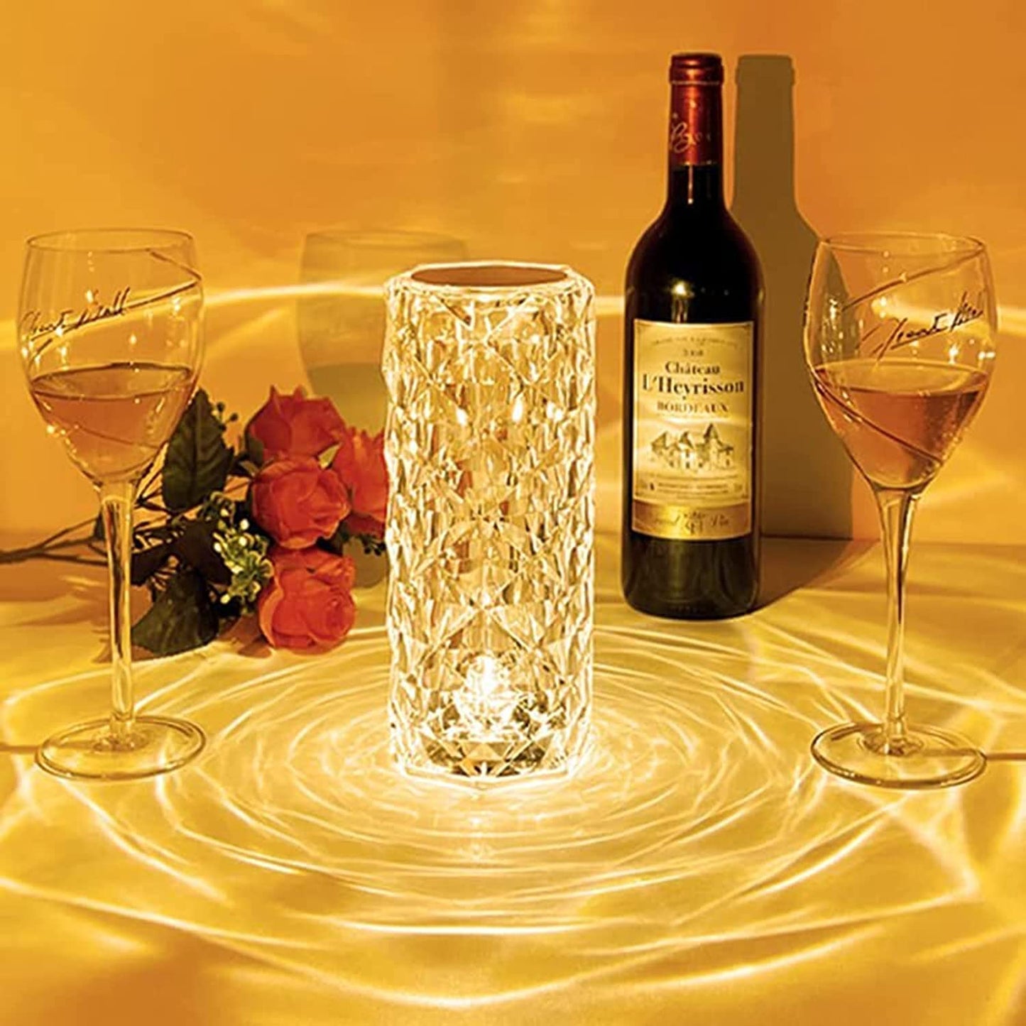 Crystal Diamond LED Table Lamp | 16 Colour Changing Touch Bedside Night Light with Remote | USB Rechargeable Decorative Lamp for Bedroom, Living Room, Party & Dinner - CARTitCARTitCARTit