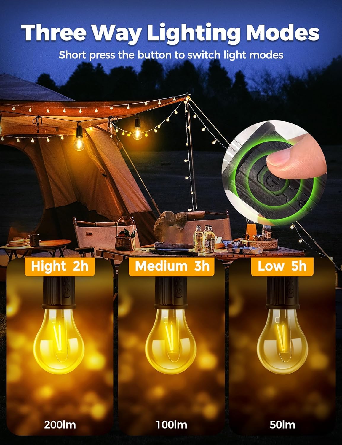 Rechargeable Camping Lights – Waterproof LED Tent Lantern with USB Cable | 3 Modes Hanging Light for Hiking, Emergency, Household, Car Repair (1PCS) - CARTitCARTitCARTit