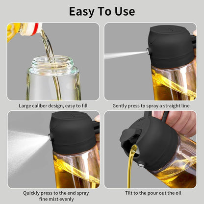 2 in 1 Glass Oil Spray Bottle – 450ml Oil & Vinegar Dispenser Sprayer for Kitchen, Air Fryer, Salad, Baking, BBQ & Cooking Preparation - CARTitCARTitCARTit