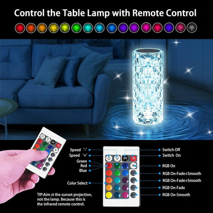 Crystal Diamond LED Table Lamp | 16 Colour Changing Touch Bedside Night Light with Remote | USB Rechargeable Decorative Lamp for Bedroom, Living Room, Party & Dinner - CARTitCARTitCARTit
