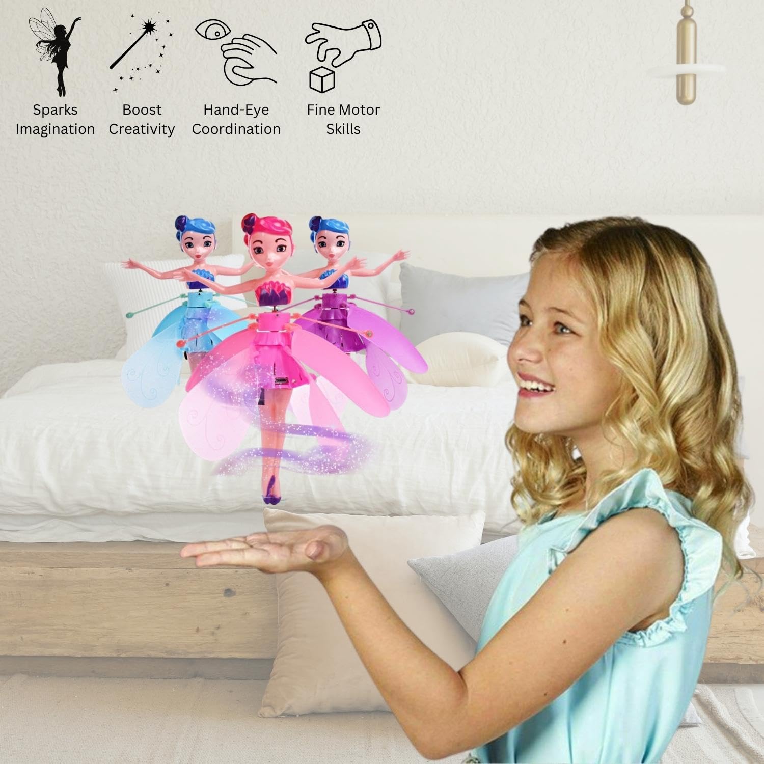Magical Flying Fairy Doll with Hand Sensor Control – USB Rechargeable Sky Dancers Princess Toy for Girls & Boys – Glitter Rainbow Flying Doll (Random Color) - CARTitCARTitCARTit
