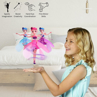 Magical Flying Fairy Doll with Hand Sensor Control – USB Rechargeable Sky Dancers Princess Toy for Girls & Boys – Glitter Rainbow Flying Doll (Random Color) - CARTitCARTitCARTit