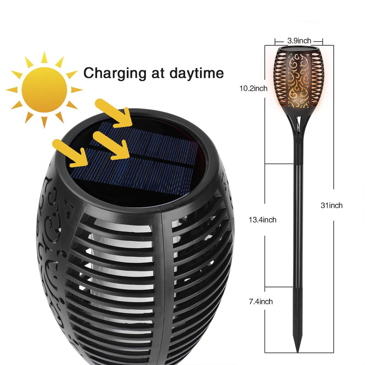 Solar LED Flickering Flame Torch – Waterproof Outdoor Lighting with Auto On/Off | Warm Yellow Decorative Lights for Garden, Gate, Pathway, Balcony, Backyard - CARTitCARTitCARTit