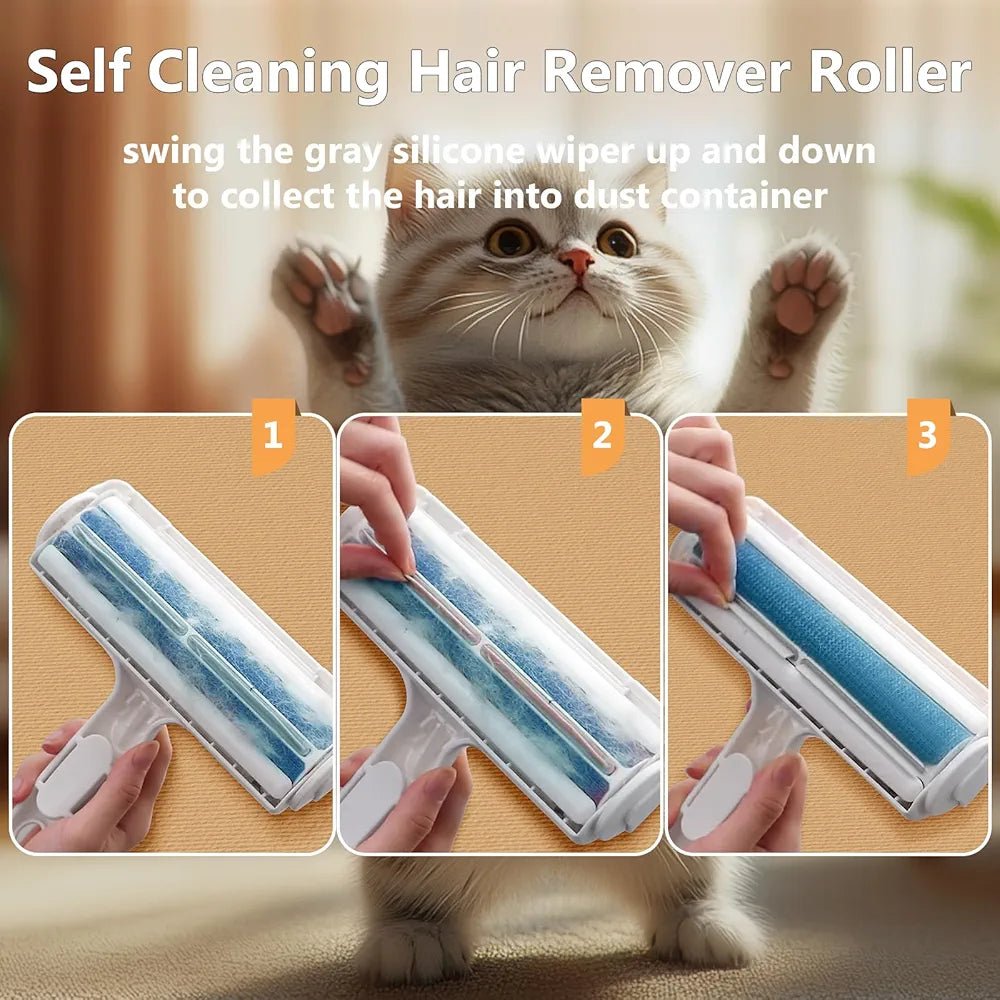 Pet Hair Remover Roller – Reusable Fur Remover Brush for Dogs & Cats | Self - Cleaning Lint Roller for Furniture, Carpet, Bedding, Clothes (White+Blue) - CARTitCARTitCARTit