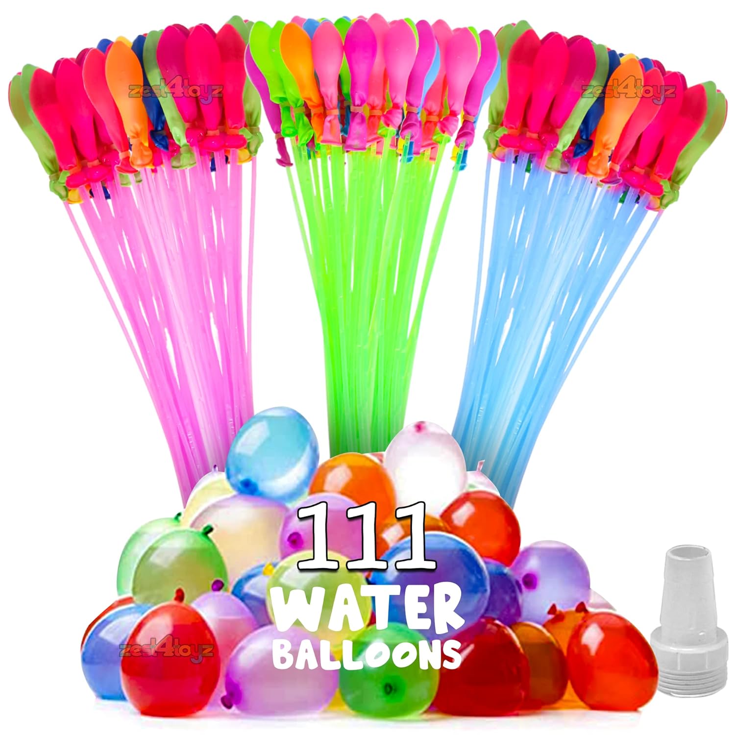 Water Balloons Holi For Kids Boys And Girls, Latex With Refill Hose, Three Bunches Balloons Games Swimming Pool Outdoor Fun Magic Water Balloons (111 Pieces Balloons), Multicolor - CARTitCARTitCARTit