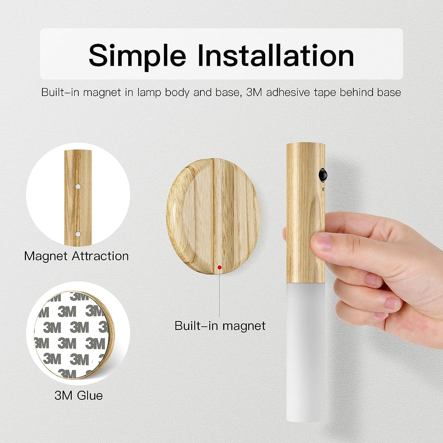 Motion Sensor Night Lights Magnet Body Sensor Hallway, Rechargeable Led Light Portable Stairway, Wooden Wall Sconce Battery Powered Cabinet Lights... - CARTitCARTitCARTit
