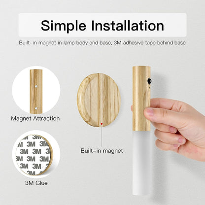 Motion Sensor Night Lights Magnet Body Sensor Hallway, Rechargeable Led Light Portable Stairway, Wooden Wall Sconce Battery Powered Cabinet Lights... - CARTitCARTitCARTit