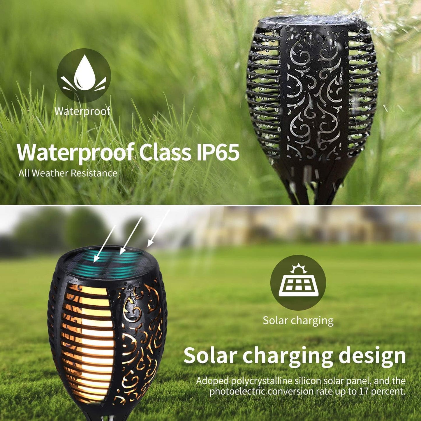 Solar LED Flickering Flame Torch – Waterproof Outdoor Lighting with Auto On/Off | Warm Yellow Decorative Lights for Garden, Gate, Pathway, Balcony, Backyard - CARTitCARTitCARTit