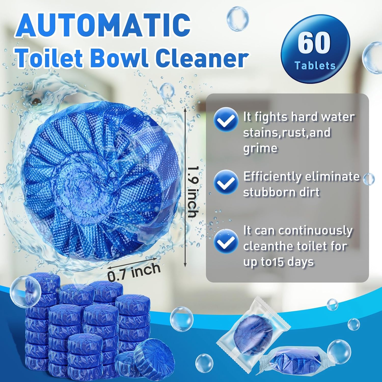 Automatic Flush Toilet Bowl Cleaner Tablets, Bathroom Toilet Tank Cleaner, Powerful Cleaning Ball Toilet Blue Deep Clean Bubbles, Mild Lemon Scent Pack of 10 - CARTitCARTitCARTit