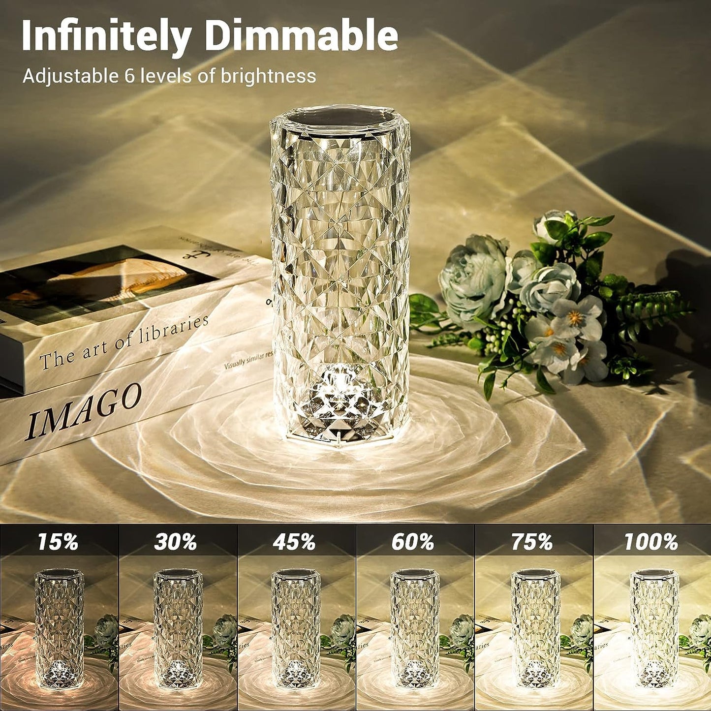Crystal Diamond LED Table Lamp | 16 Colour Changing Touch Bedside Night Light with Remote | USB Rechargeable Decorative Lamp for Bedroom, Living Room, Party & Dinner - CARTitCARTitCARTit