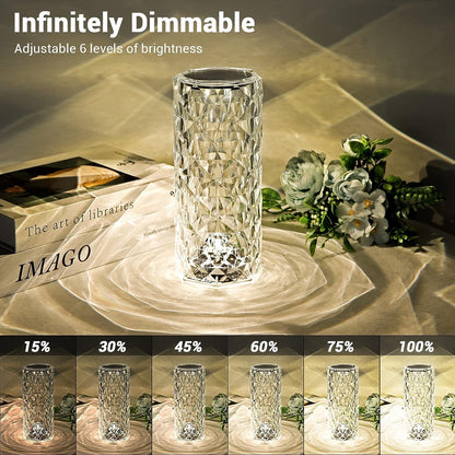 Crystal Diamond LED Table Lamp | 16 Colour Changing Touch Bedside Night Light with Remote | USB Rechargeable Decorative Lamp for Bedroom, Living Room, Party & Dinner - CARTitCARTitCARTit