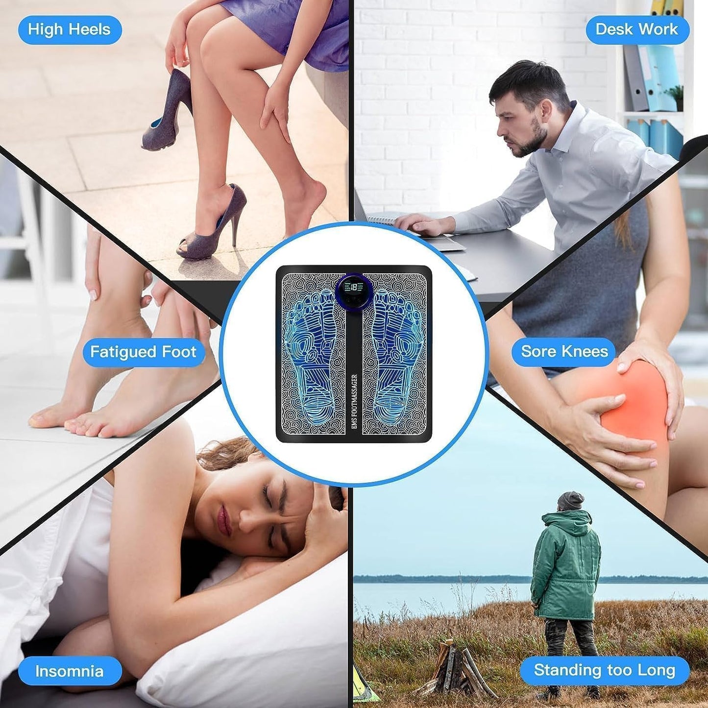 Lifelong EMS Foot Massager - Electric Foot Massager Machine for Pain Relief - 8 Modes, 19 Intensity Levels - Rechargeable, Wireless, Portable - CARTitCARTitCARTit