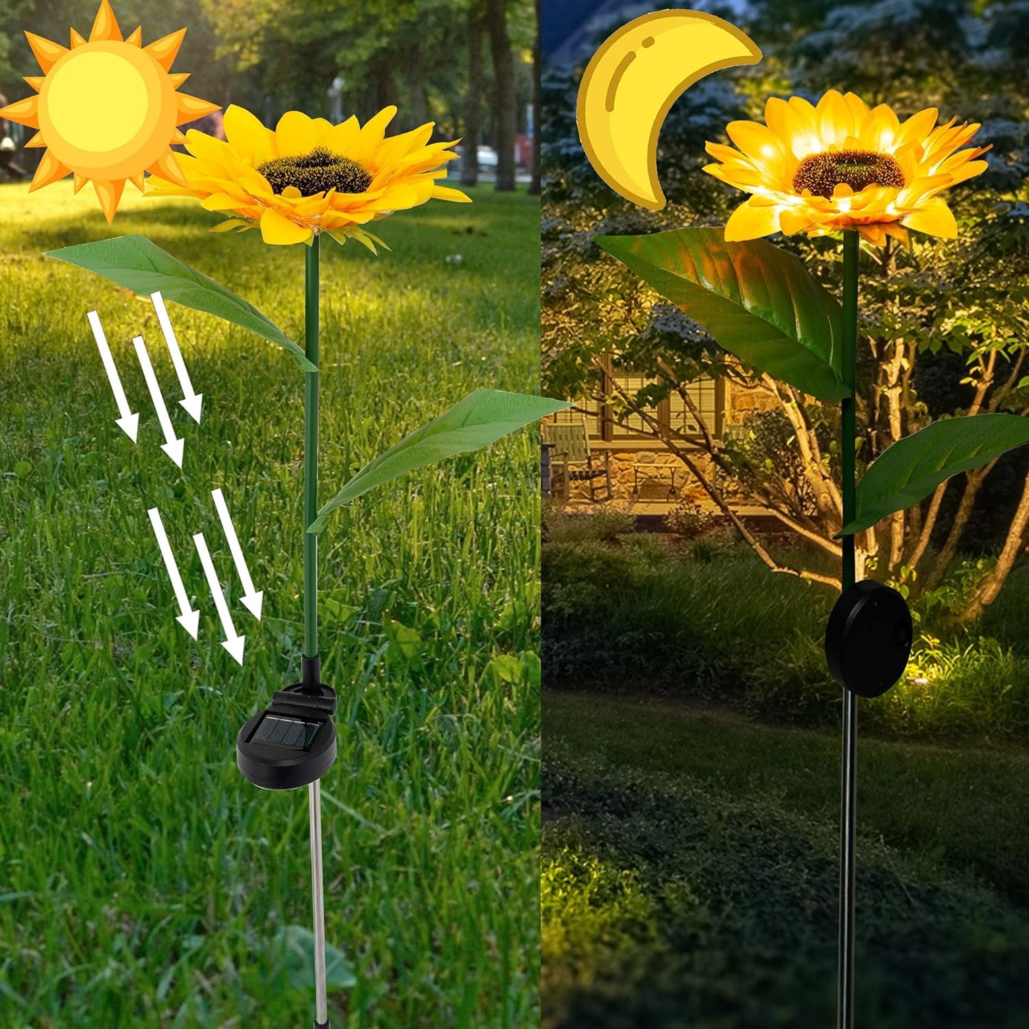 Sunflower Solar LED Garden Decor Lights – Auto Charging Waterproof Outdoor Stake Lights (Set of 2) - CARTitCARTitCARTit