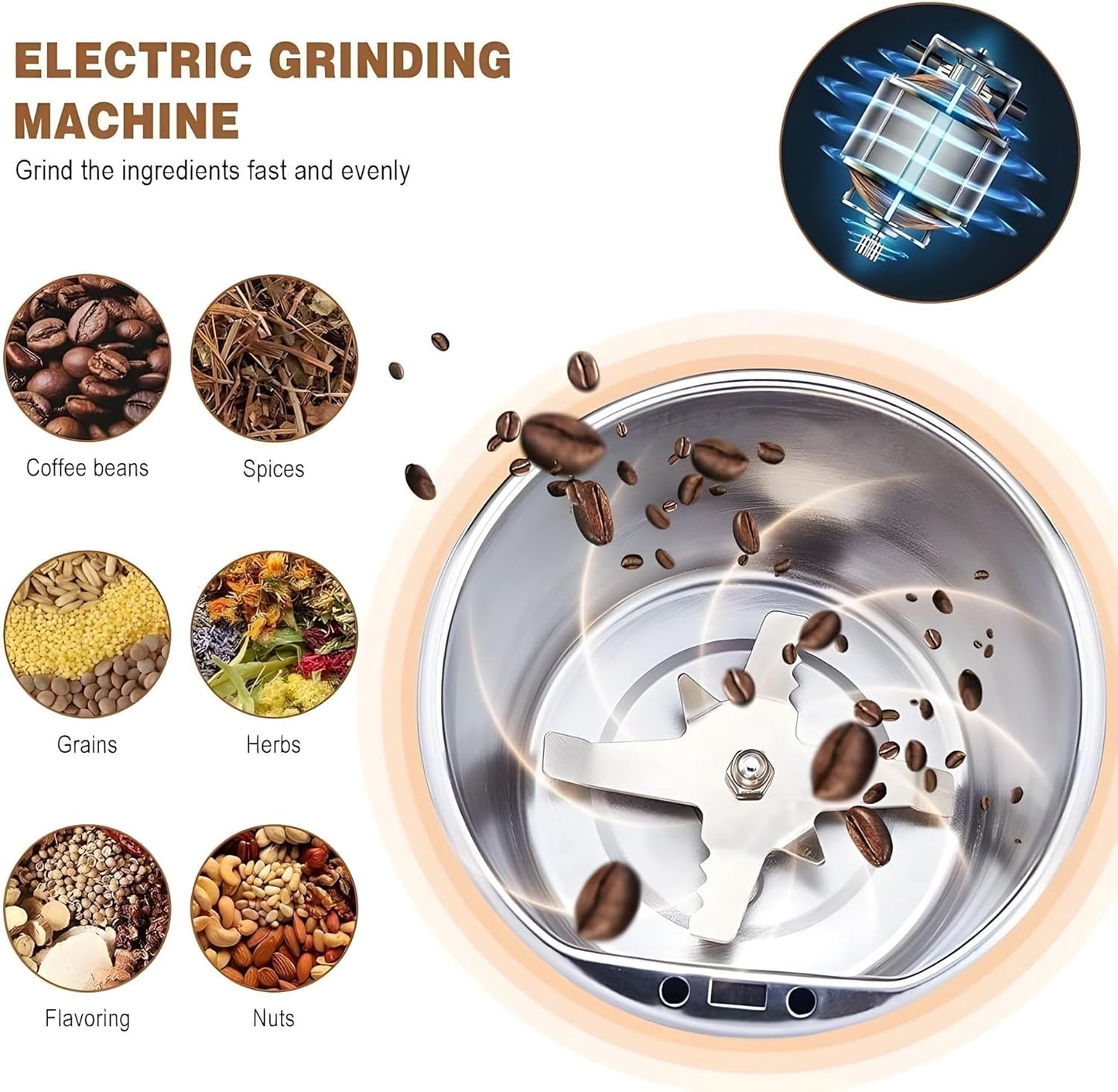 Coffee & Spice Grinder - 4 - Blade Electric Coffee & Spice Grinder – Stainless Steel Portable Mixer for Masala, Herbs, Dry Spices & Nuts – Push Button Control, Compact & Durable for Home Kitchen - CARTitCARTitCARTit