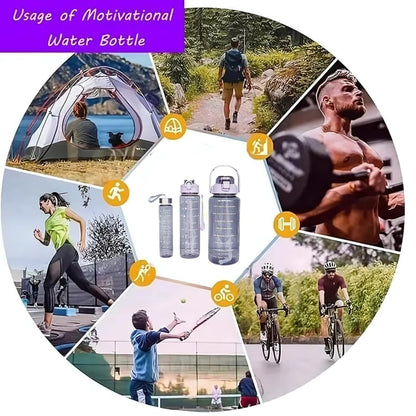 Set of 3 Transparent Water Bottles (2000ml, 900ml, 300ml) – BPA - Free with Motivational Time Marker | Leak - Proof & Break - Proof Sipper Bottles for Gym, Office, School & Travel - CARTitCARTitCARTit