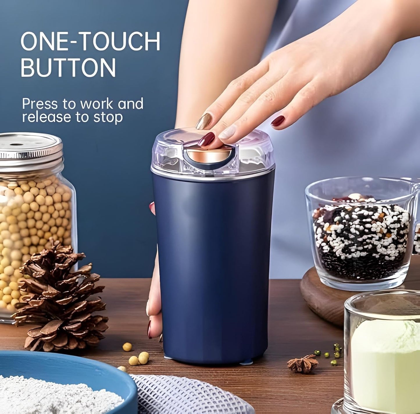 Coffee & Spice Grinder - 4 - Blade Electric Coffee & Spice Grinder – Stainless Steel Portable Mixer for Masala, Herbs, Dry Spices & Nuts – Push Button Control, Compact & Durable for Home Kitchen - CARTitCARTitCARTit