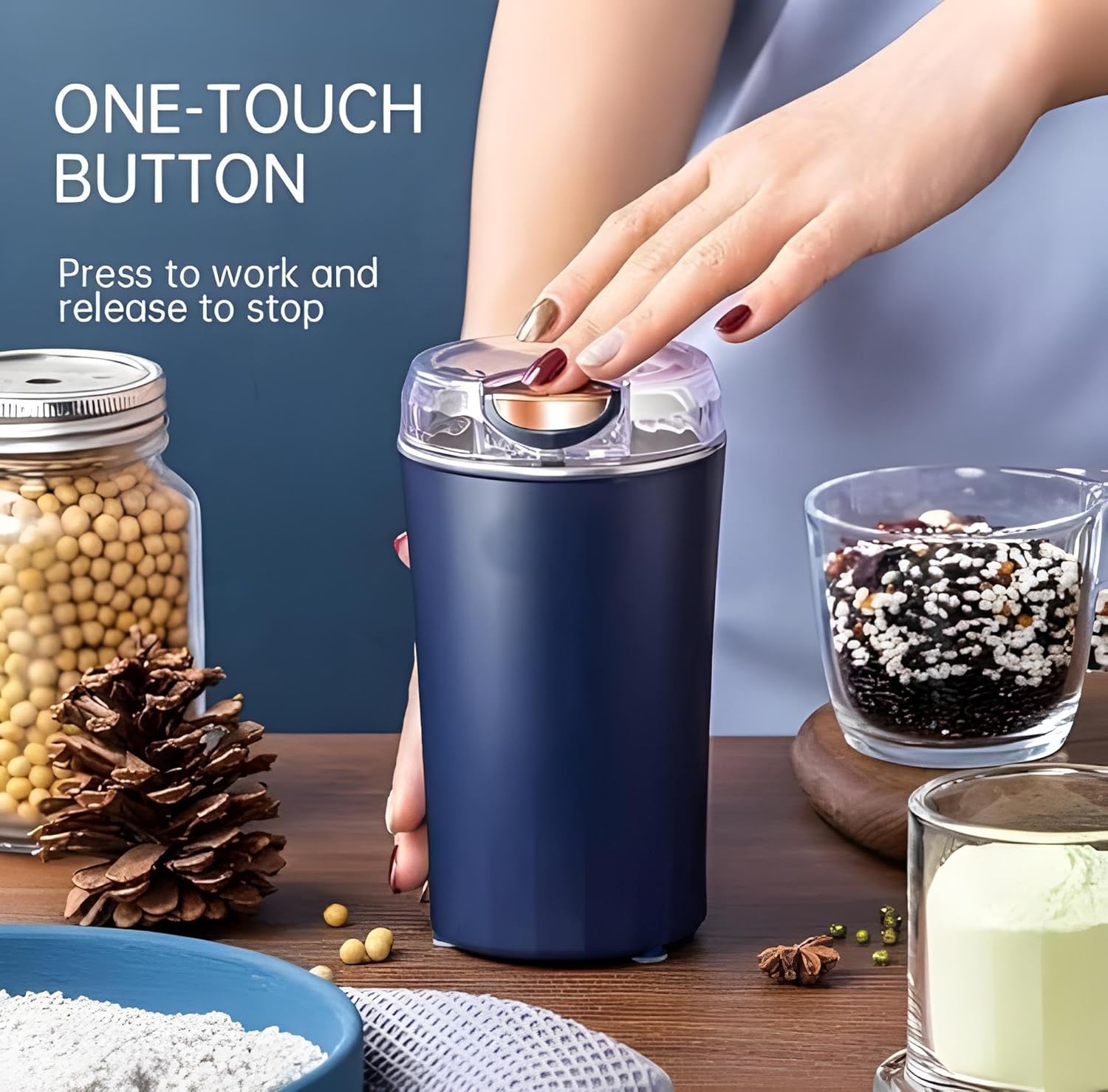 Coffee & Spice Grinder - 4 - Blade Electric Coffee & Spice Grinder – Stainless Steel Portable Mixer for Masala, Herbs, Dry Spices & Nuts – Push Button Control, Compact & Durable for Home Kitchen - CARTitCARTitCARTit