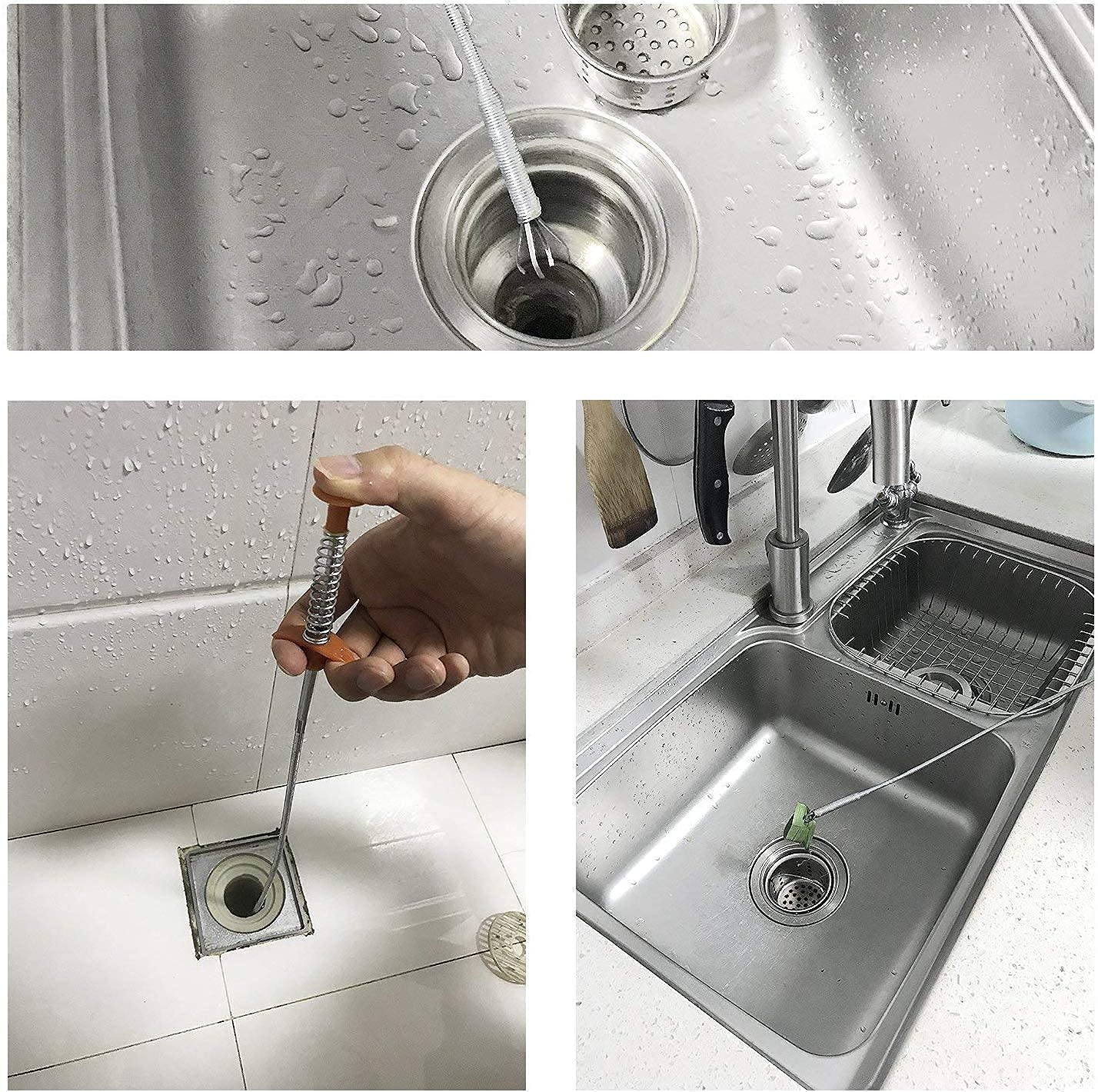 Stainless Steel Drain Pipe Cleaning Spring Stick, Hair Catching Pipe Cleaning Claw Wire, Sink Stick Sewer Sink Tub Dredge Remover, Spring Drain Basin Cleaner Tool (160 Cm) - CARTitCARTitCARTit