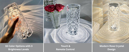 Crystal Diamond LED Table Lamp | 16 Colour Changing Touch Bedside Night Light with Remote | USB Rechargeable Decorative Lamp for Bedroom, Living Room, Party & Dinner - CARTitCARTitCARTit